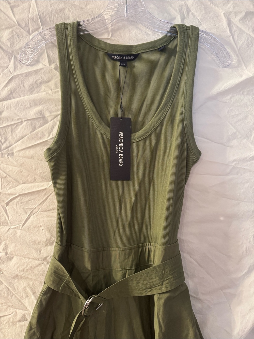 Veronica Beard Ennis Mixed Media Olive Tank Midi Dress - Picture 6 of 7